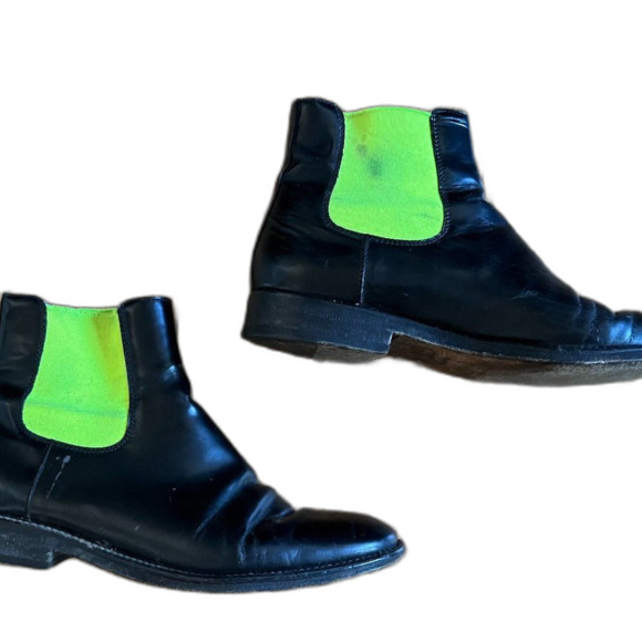 CHRISTOPHER KANE Fluorescent Black/Green Polished Leather Chelsea Boots Womens 6 - Picture 1 of 7